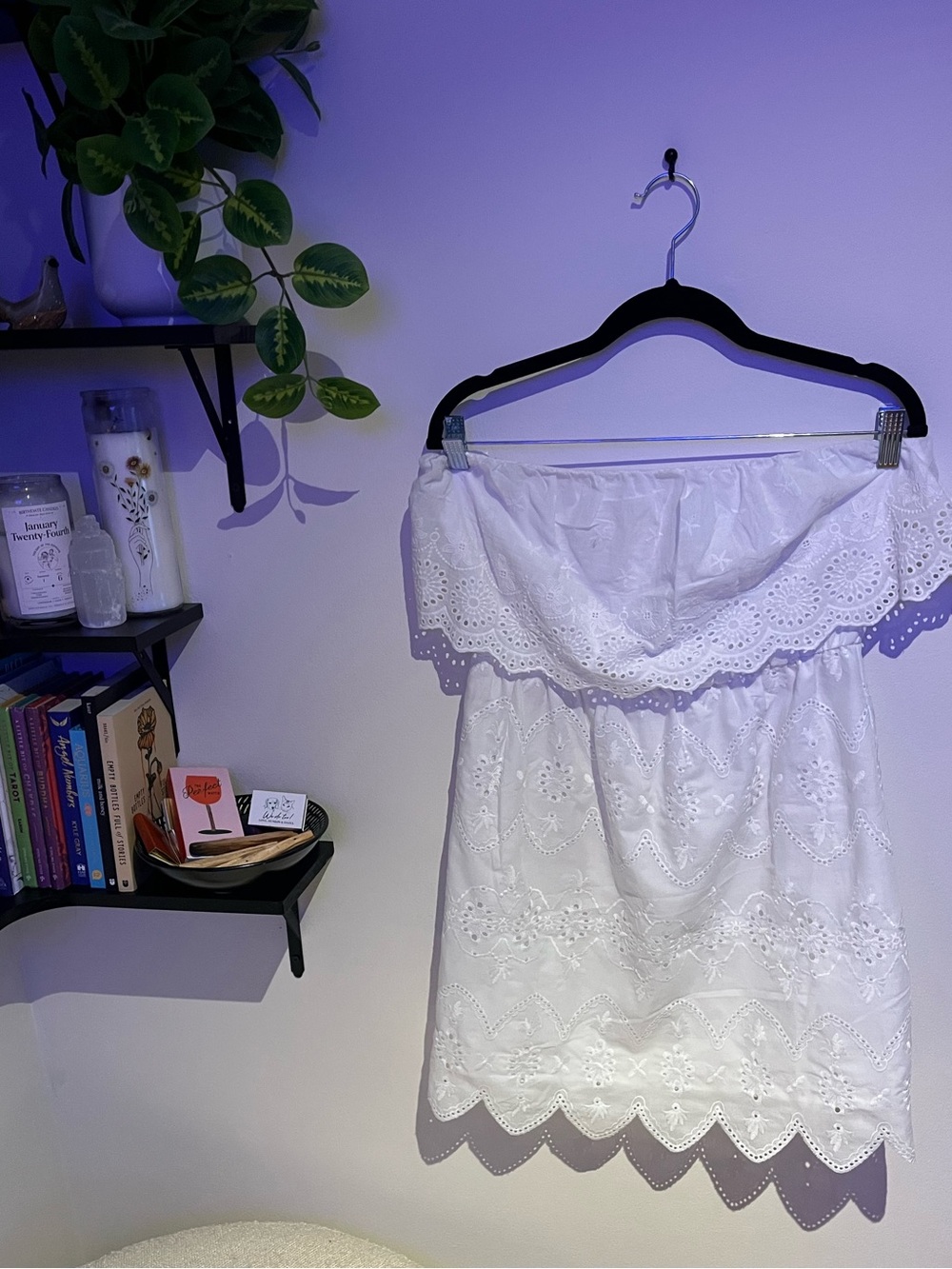 White Strapless Eyelet Mini Dress